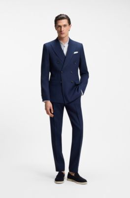 Slim-fit shirt in herringbone-stripe cotton, Light Blue stripes