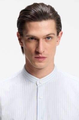 Slim-fit shirt in herringbone-stripe cotton, Light Blue Stripes