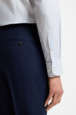 Slim-fit shirt in herringbone-stripe cotton, Light Blue stripes