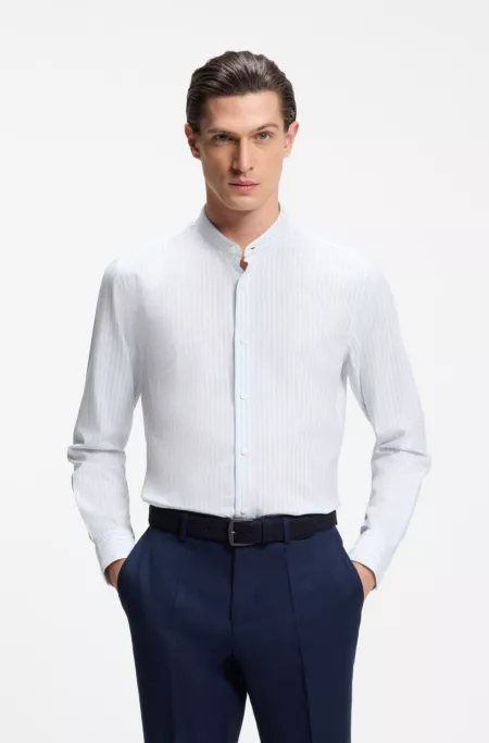 Slim-fit shirt in herringbone-stripe cotton