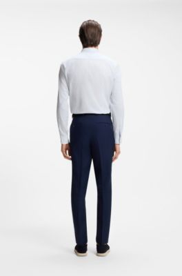 Slim-fit shirt in herringbone-stripe cotton, Light Blue stripes