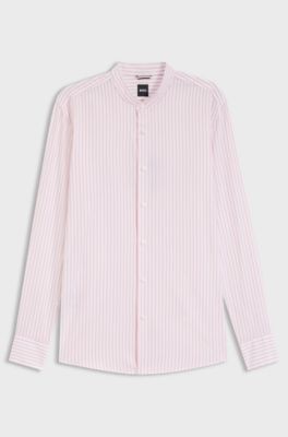 Slim-fit shirt in herringbone-stripe cotton, light pink