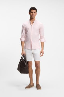 Slim-fit shirt in herringbone-stripe cotton, light pink