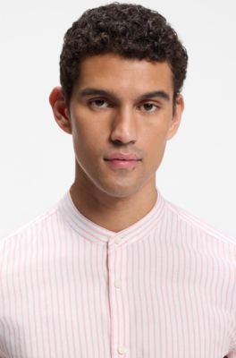 Slim-fit shirt in herringbone-stripe cotton, light pink
