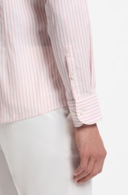 Slim-fit shirt in herringbone-stripe cotton, light pink