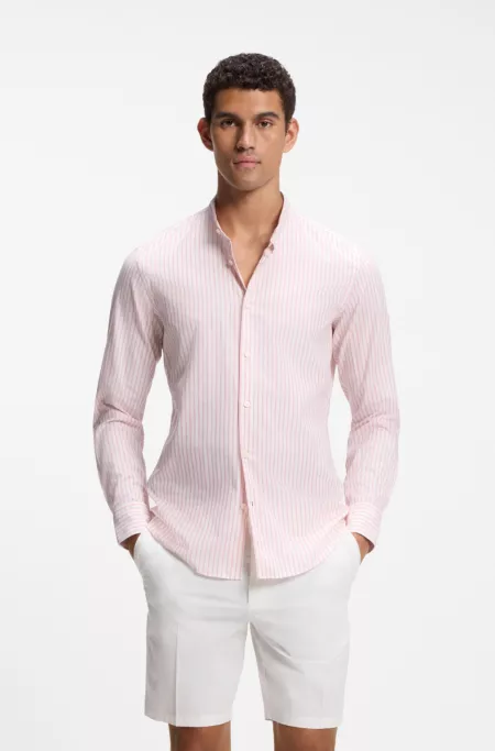 Slim-fit shirt in herringbone-stripe cotton
