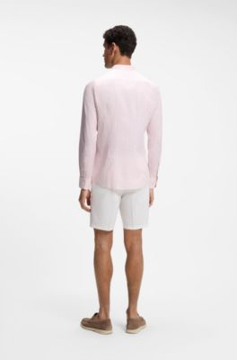 Slim-fit shirt in herringbone-stripe cotton, light pink