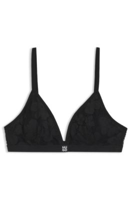 Floral-lace triangle bra with removable padding, Black