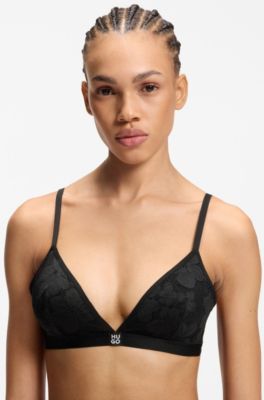 Floral-lace triangle bra with removable padding, Black