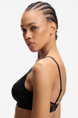 Sujetador triangular de encaje floral con relleno extra&iacute;ble, Negro