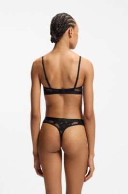 Floral-lace triangle bra with removable padding, Black
