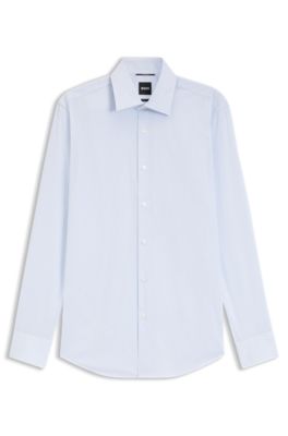 Slim-fit shirt in high-performance striped poplin, Light Blue