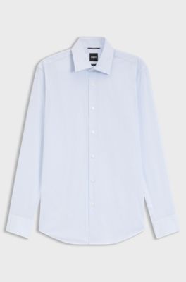 Slim fit-skjorta i randig poplin av bomullsblandning, Ljusbl&aring;
