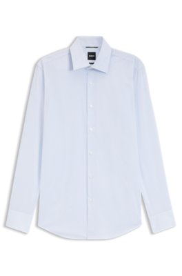 Boss Uomo Blu Camicia Slim Fit In Popeline Di Misto Cotone A Righe