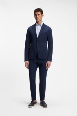 Slim fit-skjorta i randig poplin av bomullsblandning, Ljusbl&aring;
