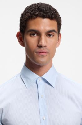 Slim-Fit Hemd aus Baumwoll-Mix mit Popeline-Struktur und Streifen-Dessin, Hellblau