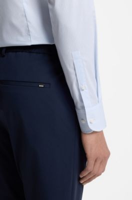 Slim-fit shirt in high-performance striped poplin, Light Blue