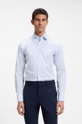 Slim-Fit Hemd aus Baumwoll-Mix mit Popeline-Struktur und Streifen-Dessin, Hellblau