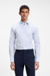 Slim-fit shirt in high-performance striped poplin, Light Blue