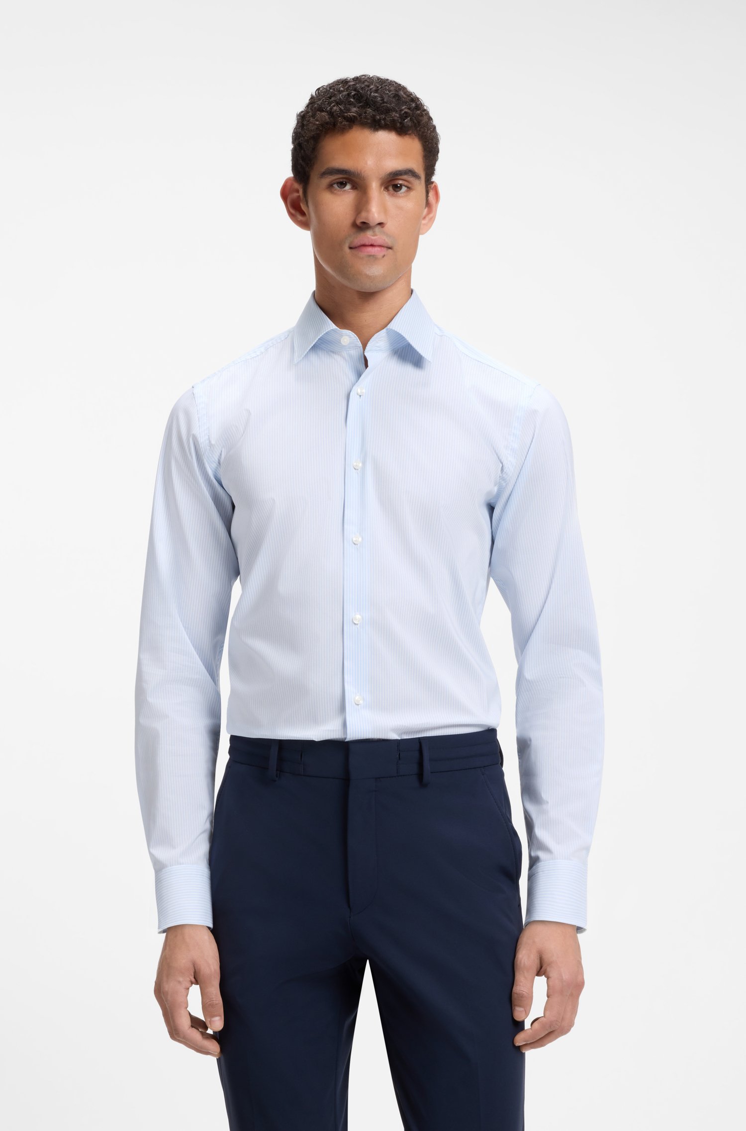 Boss Slim-fit shirt in high-performance striped poplin skjortor & blusar herr