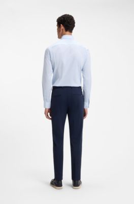 Slim fit-skjorta i randig poplin av bomullsblandning, Ljusbl&aring;