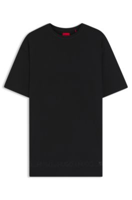 Stretch-cotton night dress with mesh insert, Black