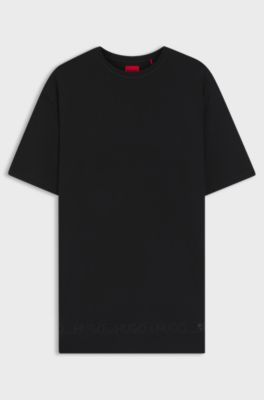 Stretch-cotton night dress with mesh insert, Black