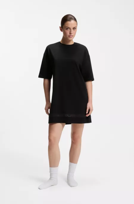 Stretch-cotton night dress with mesh insert