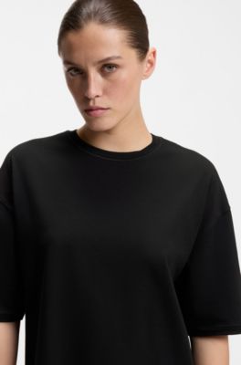 Stretch-cotton night dress with mesh insert, Black