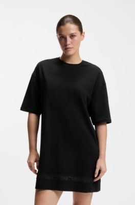 Vestito da notte in cotone elasticizzato con inserto in mesh, Nero