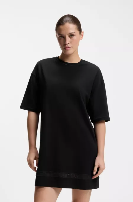 Stretch-cotton night dress with mesh insert
