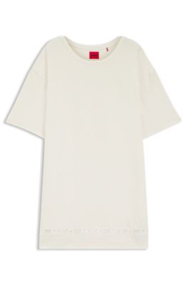 Stretch-cotton night dress with mesh insert, Natural