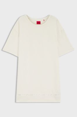 Stretch-cotton night dress with mesh insert, Natural