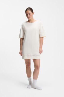 Stretch-cotton night dress with mesh insert, Natural