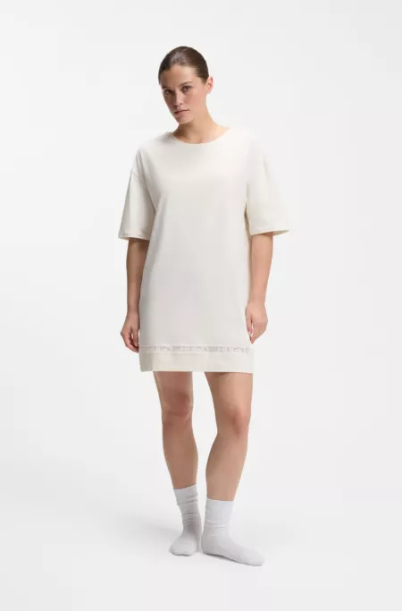 Stretch-cotton night dress with mesh insert