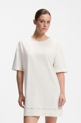 Camis&oacute;n de algod&oacute;n el&aacute;stico con aplique de malla, Natural
