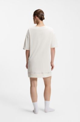 Stretch-cotton night dress with mesh insert, Natural
