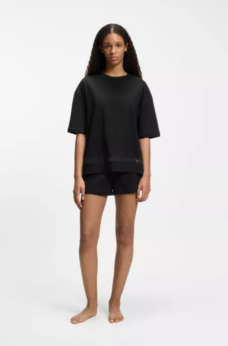 Stretch-cotton pyjamas with mesh logo inserts