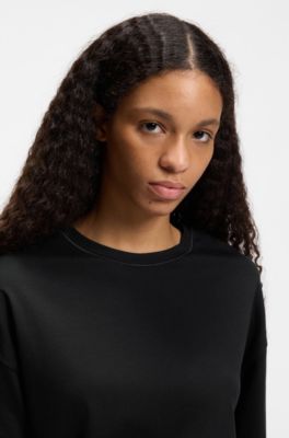 Stretch-cotton pyjamas with mesh logo inserts, Black