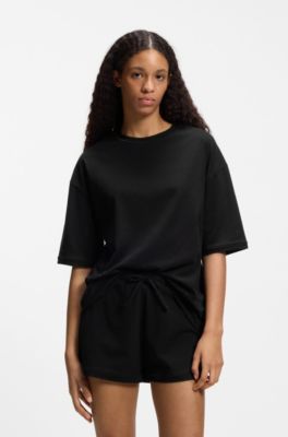 Stretch-cotton pyjamas with mesh logo inserts, Black