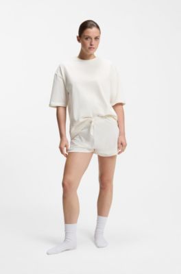 Stretch-cotton pyjamas with mesh logo inserts, Natural