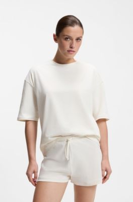 Stretch-cotton pyjamas with mesh logo inserts, Natural