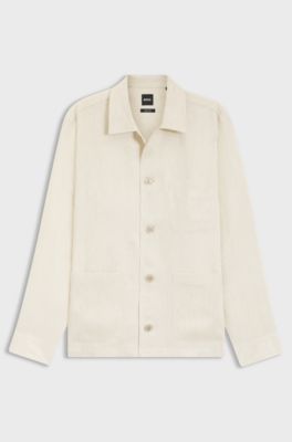 Relaxed-fit overshirt in Italian-made linen twill, Light Beige