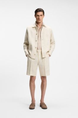 Relaxed-fit overshirt in Italian-made linen twill, Light Beige