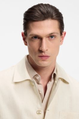 Relaxed-fit overshirt in Italian-made linen twill, Light Beige