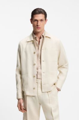 Relaxed-fit overshirt in Italian-made linen twill, Light Beige