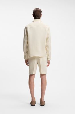 Relaxed-fit overshirt in Italian-made linen twill, Light Beige