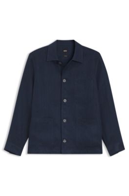 BOSS - Relaxed-fit overshirt in Italian-made linen twill - Dark Blue