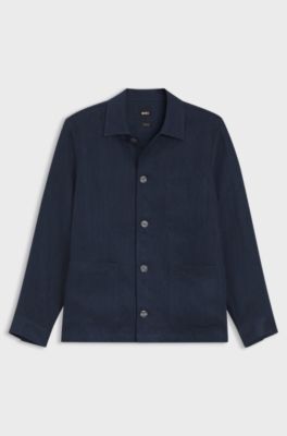 Relaxed-fit overshirt in Italian-made linen twill, Dark Blue