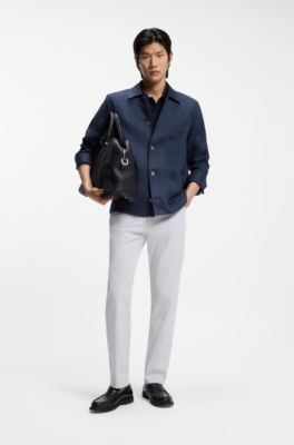 Relaxed-fit overshirt in Italian-made linen twill, Dark Blue